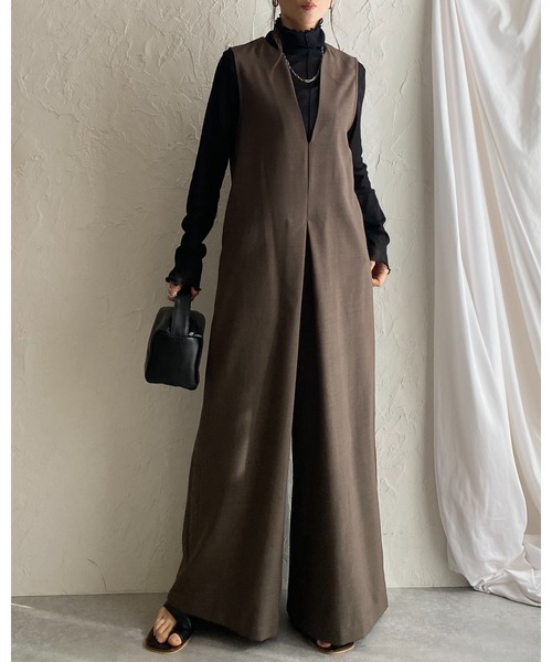 She's Closet サロペット オーバーオール 深Vネックフロントタック