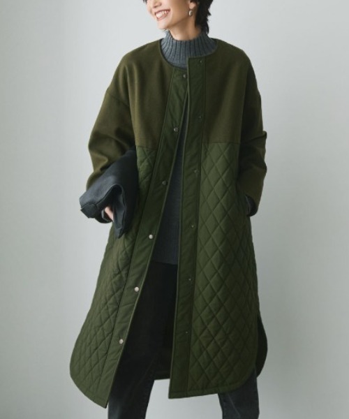 IEDIT（イディット） ノーカラーコート コート ウール混メルトン遣いの