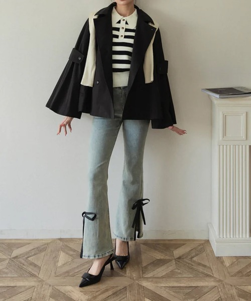 RANCLIC ジーンズ デニム デニムパンツ サイドスリットデニムリボン