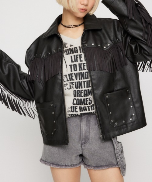 LAGUA GEM（ラグアジェム） コート アウター FRINGE FAUX LEATHER