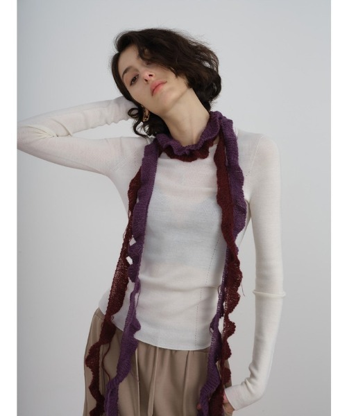 マフラー ストール Y2K ウール混 ボーダーニットスカーフ マフラー