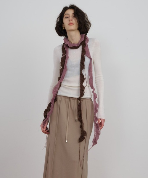 マフラー ストール Y2K ウール混 ボーダーニットスカーフ マフラー