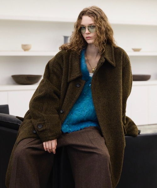 soerte ステンカラーコート コート Wool Blend Shaggy Over Coat
