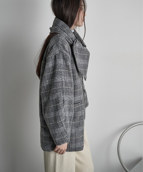 THE Yon コート アウター ストールセットウールライクチェックコート