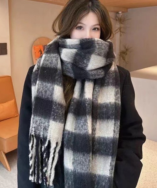 Sibra（シブラ） マフラー ストール ウール風レトロチェック柄マフラー
