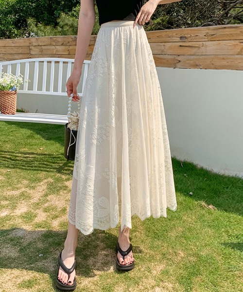 2ly2 スカート クラシカル美人♪刺繍レースフレアスカート : ZOZOTOWN