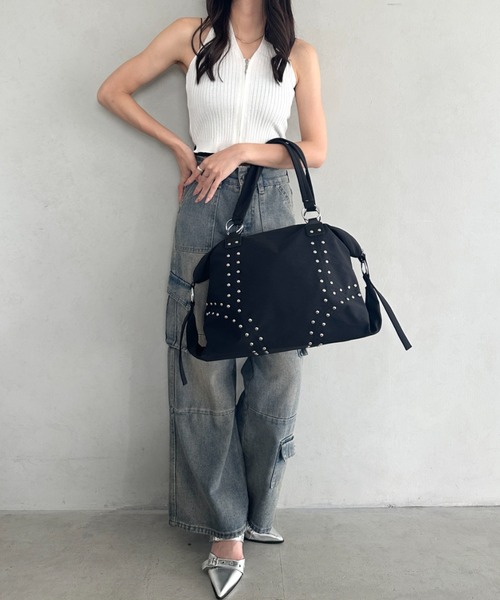 ボストンバッグ スタッズナイロン大容量ボストンバッグ 2WAYバッグ