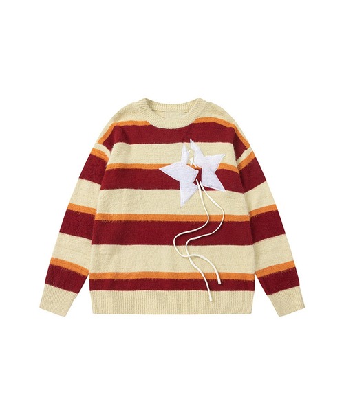 セーター ニット マルチボーダー星パッチニット メンズ レディース