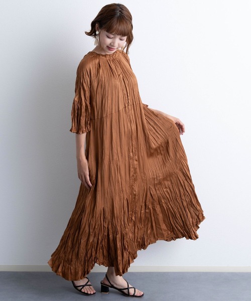 SweetMommy（スウィートマミー） ドレス ランダムサテンプリーツ 5分袖