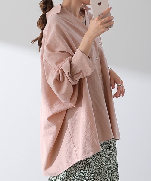 HUG.U（ハグユー） ブラウス シャツ 抜き襟オーバーサイズシャツ