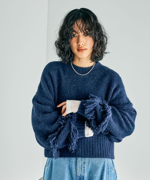 LEPSIM（レプシィム） ニット セーター 3.5ゲージ袖フリンジプル