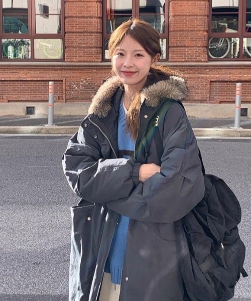 MONO8 ブルゾン アウター ファーフード付きロングダウン風コート