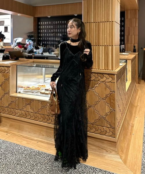 ANDRESD ドレス スパークルレースベロアドレス / sparkle lace velour