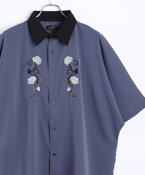 WESTSEA（ウエストシー） シャツ バラ刺繍 半袖ドルマンシャツ メンズ