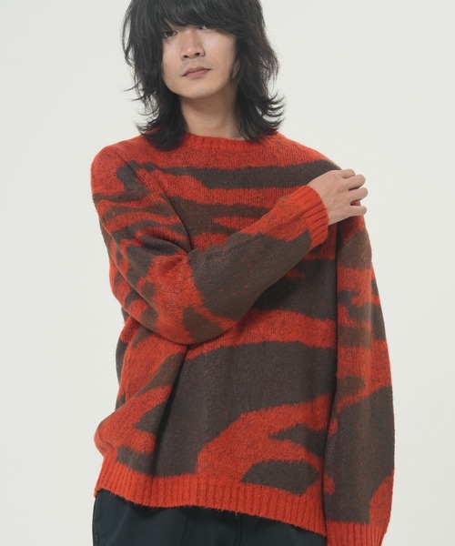 ROUGH TRADE セーター ニット モヘアライク クルーネックマーブル柄