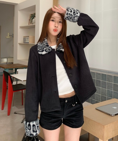 ViViDAY コート アウター 「新色追加」ヒョウ柄エコファー付きアウター