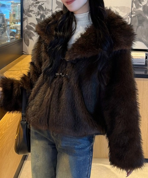 JUNOAH（ジュノア） コート アウター ビックカラーフェイクファー