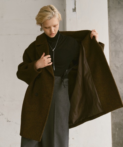 ピーコート pコート wool blend shaggy cocoon p coat/ウールブレンド