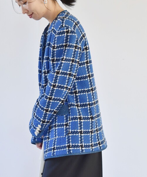 quaranciel ジャケット ノーカラージャケット quaranciel: ブルー