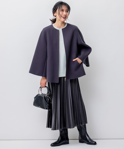ノーカラーコート コート ウールリバー ケープ ジャケット レディース