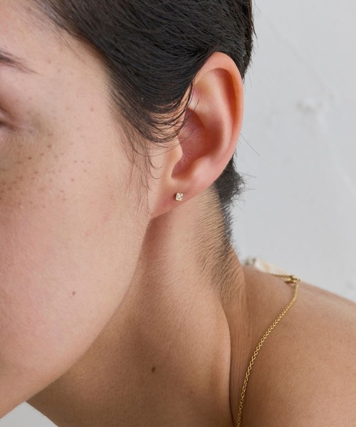 JUPITER ピアス 「K10」ダイヤモンドスクエアピアス/一粒 レディース