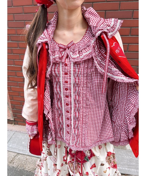 PINK HOUSE（ピンクハウス） ブラウス シャツ フリル襟付きギンガム