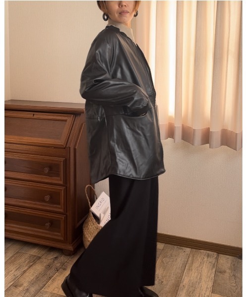 レザージャケット ライダース PUノーカラージャケット レディース