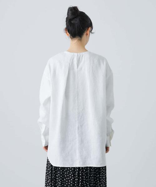 かぐれ ブラウス シャツ リネンクルーネックプルオーバー レディース