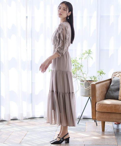 PourVous（プールヴー） ドレス ミモレ丈＆七分袖フォーマル総シフォン