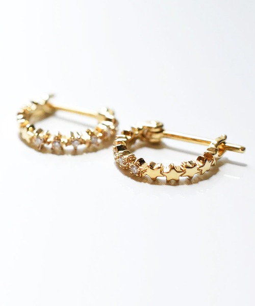 sowi ピアス K10YG ダイヤモンド スターダスト フープピアス（S