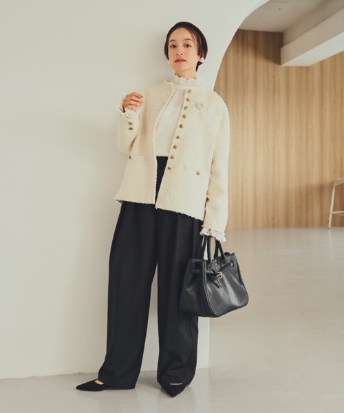 pual ce cin ジャケット ノーカラージャケット アソート ツイードノー