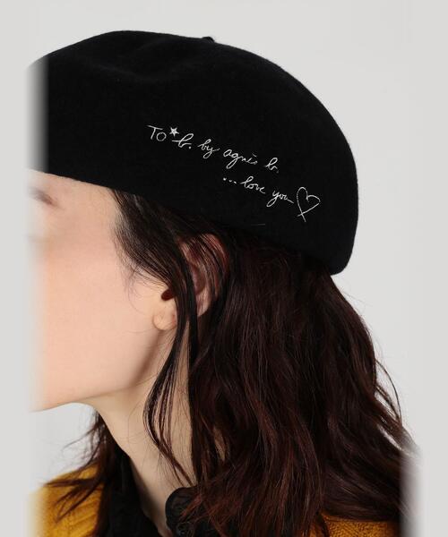 To b. by agnes 帽子 ベレー帽 ロゴ 刺繍 ウール ベレー ”Love you