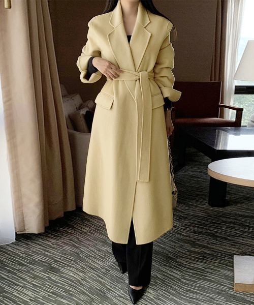 コート チェスターコート ウエストベルト付きロングコート レディース