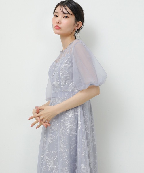 Kana ドレス シアー フラワー刺繍 チュール ワンピース パーティー