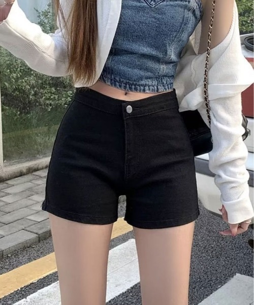 ジーンズ デニム デニムパンツ 裏起毛 ハイウエスト ショートパンツ