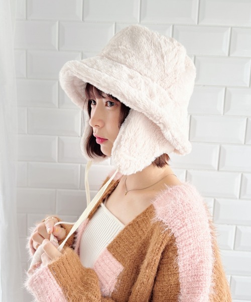 Loueme 帽子 ハット 2WAY耳当て付きファーバケットハット レディース
