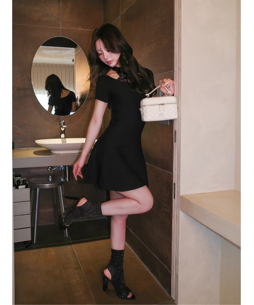 Darich（ダーリッチ） ワンピース アメスリレースフレアニットミニ