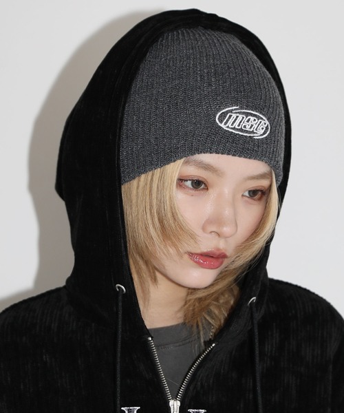 ニット帽 ニットキャップ ワンポイント刺繍スカルキャップビーニー