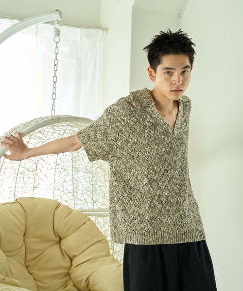 Camphor wood セーター ニット skipper stiching knit shirt