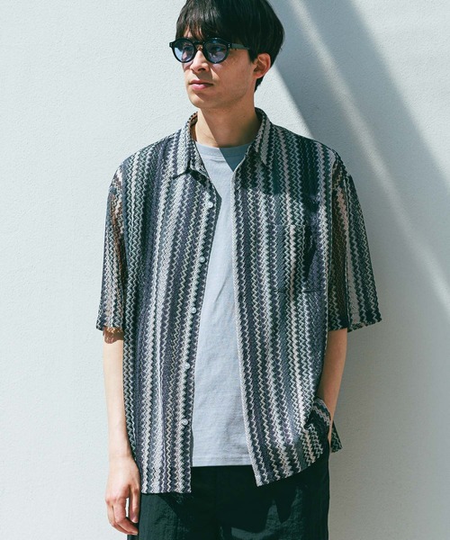 LAKOLE（ラコレ） シャツ ストライプレース半袖シャツ / 283477 メンズ