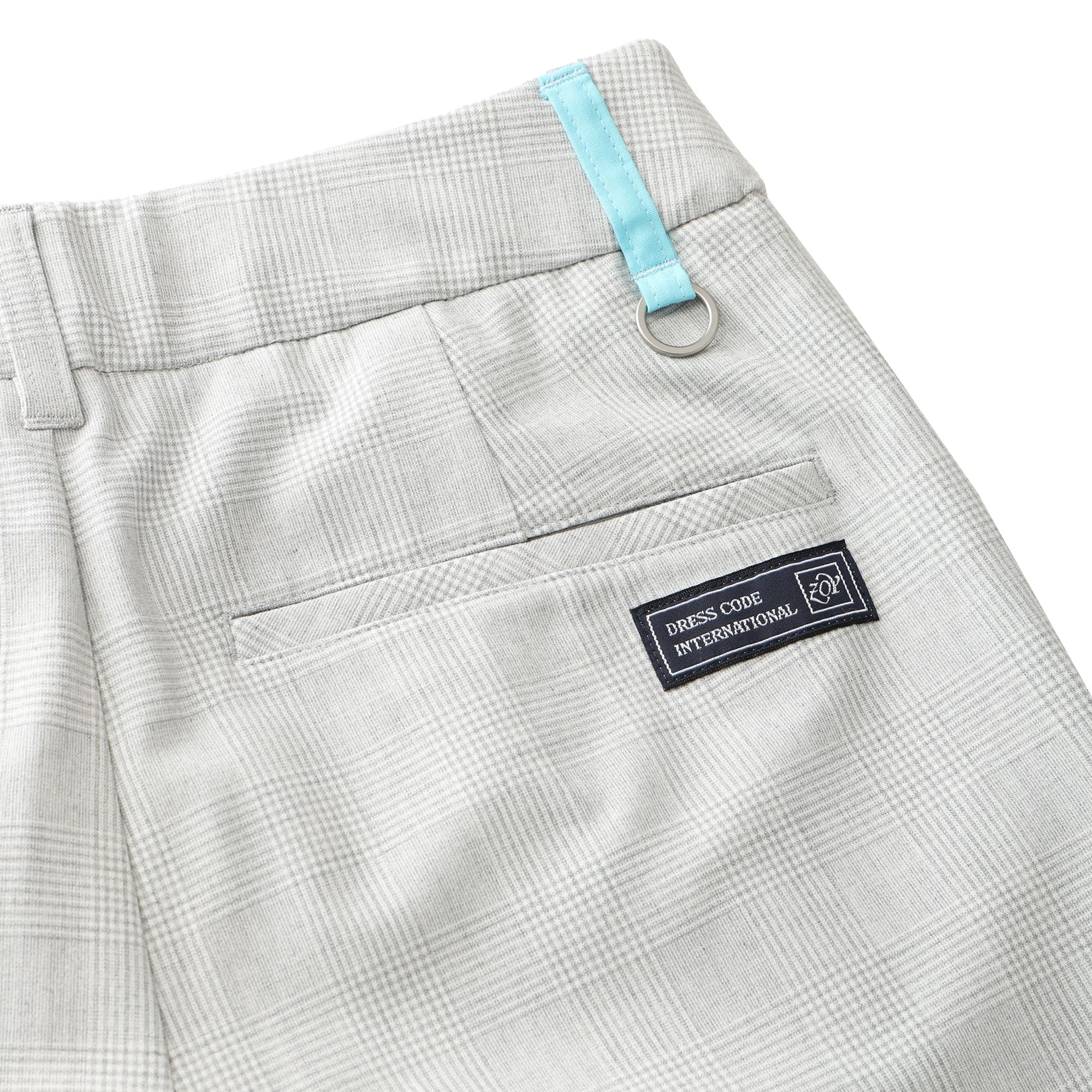 WOMEN グレンチェックストレッチ ロングパンツ シルバーグレー