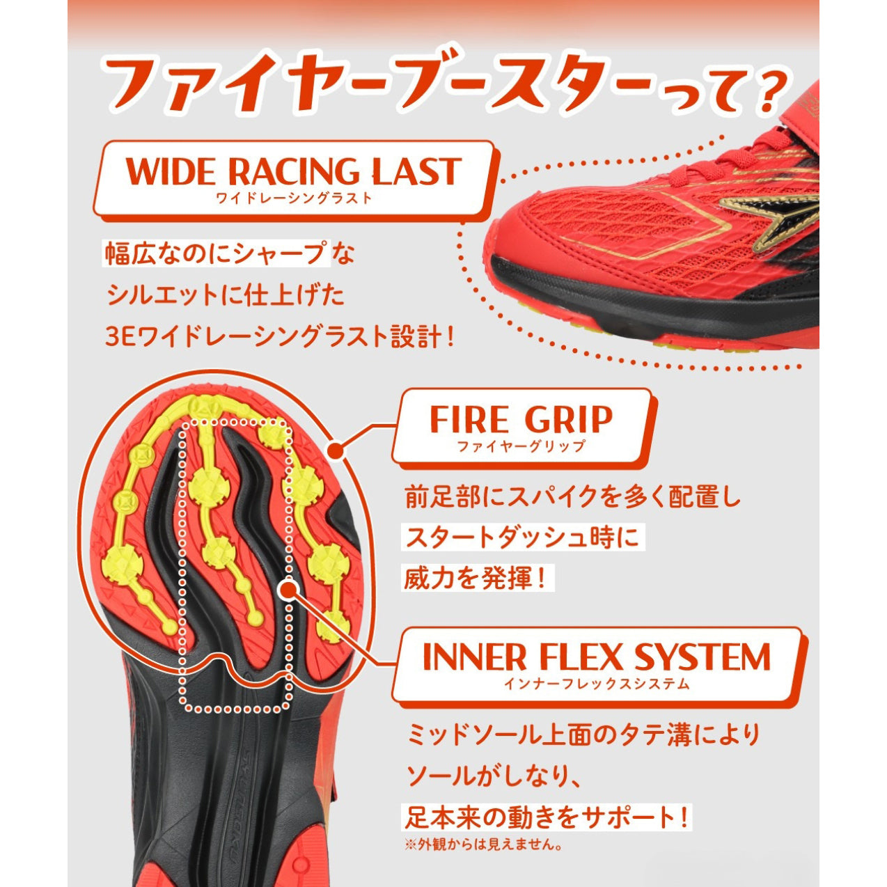 瞬足 JJ-233 赤｜男の子向けモデル｜幅広3E｜スタートダッシュ時に威力