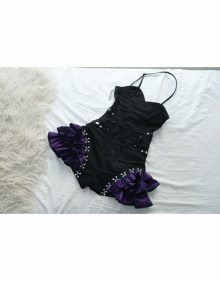 DustDevil【ダストデビル】チェックフリルオールインワンピース/全2色