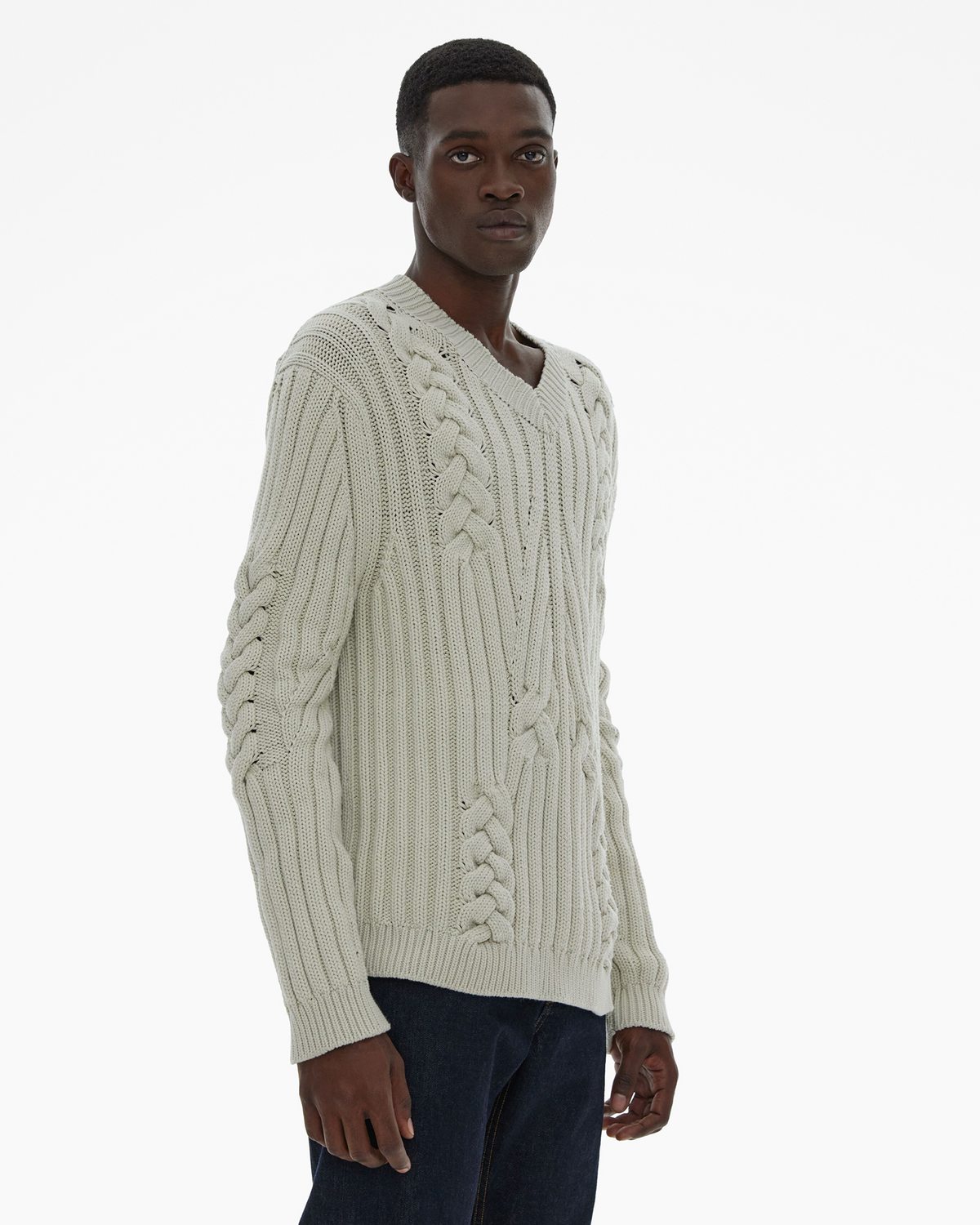 Helmut Lang Cable Knit V-Neck Sweater | WWW.HELMUTLANG.COM
