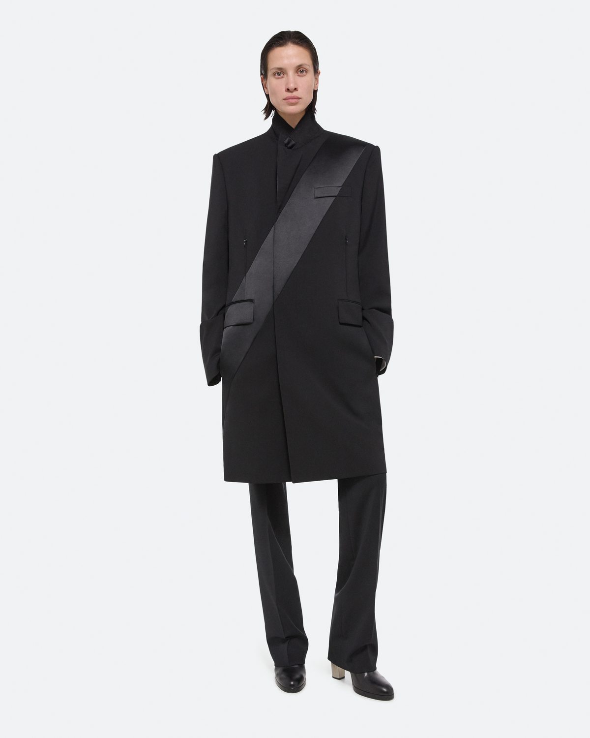 Helmut Lang Virgin Wool Tuxedo Car Coat | HELMUTLANG.COM