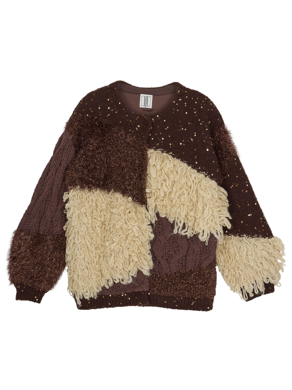 UND MIX YARN PATCHWORK KNIT CARDIGAN