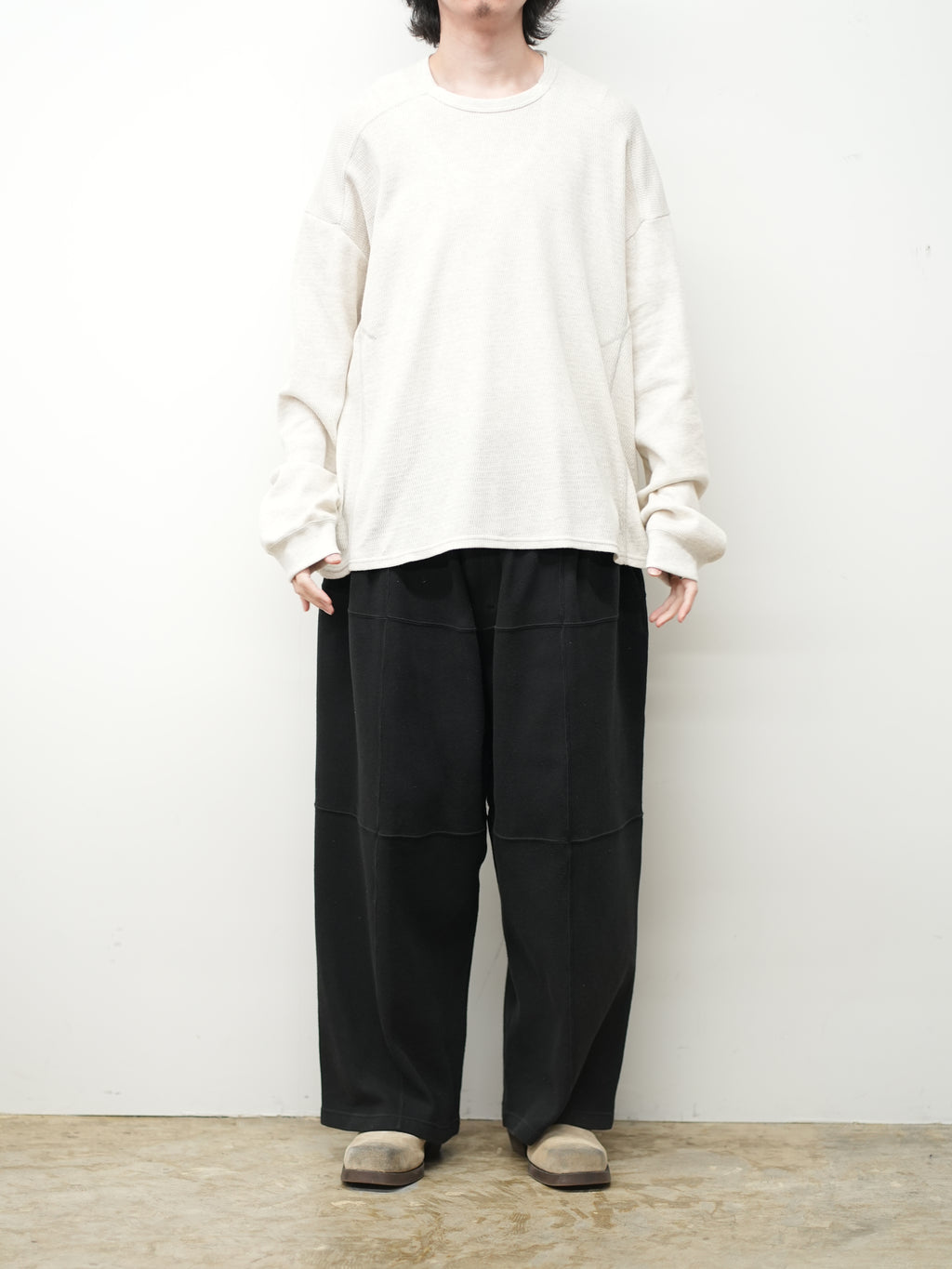 WAFFLE CREW NECK LS(HEATHER WHITE) – ANCELLM