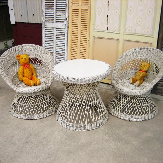 藤テーブルセット アンティーク調 おしゃれ ラタン ハンガリー