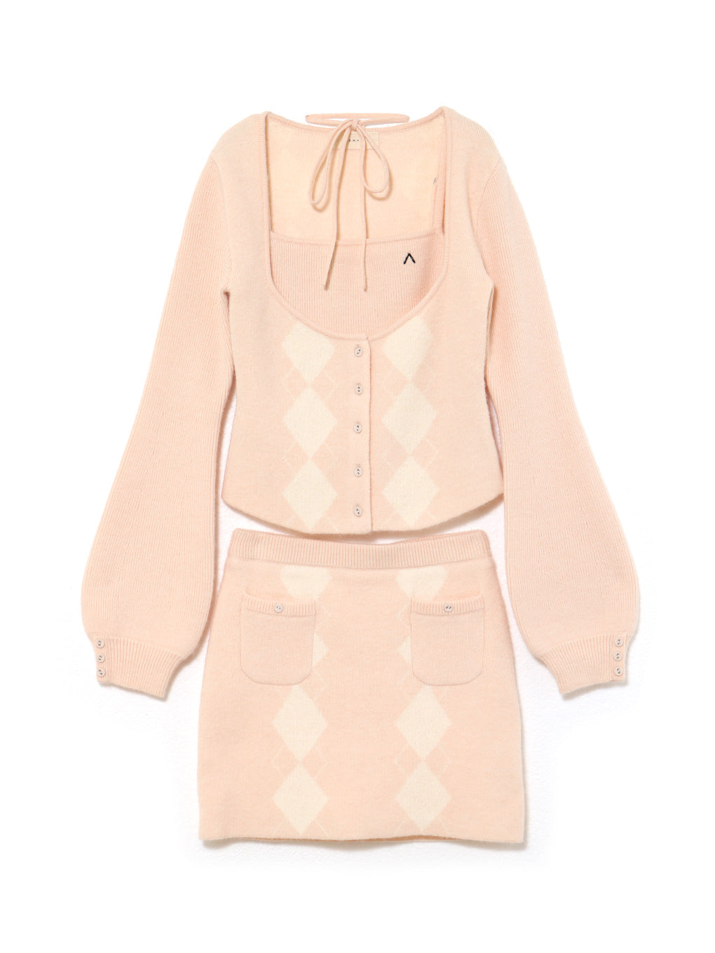 ANDMARY】Argyle ribbon knit set up