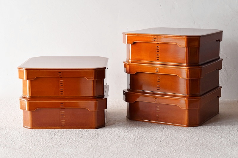 天然木製漆塗 春慶塗 大徳寺弁当箱 5客セット - 生活骨董と古布の